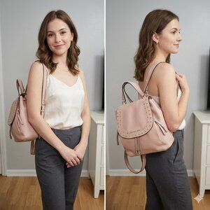 Michael Kors Blush Pink Pebble Leather Backpack - Studded Crystal Flap Bag